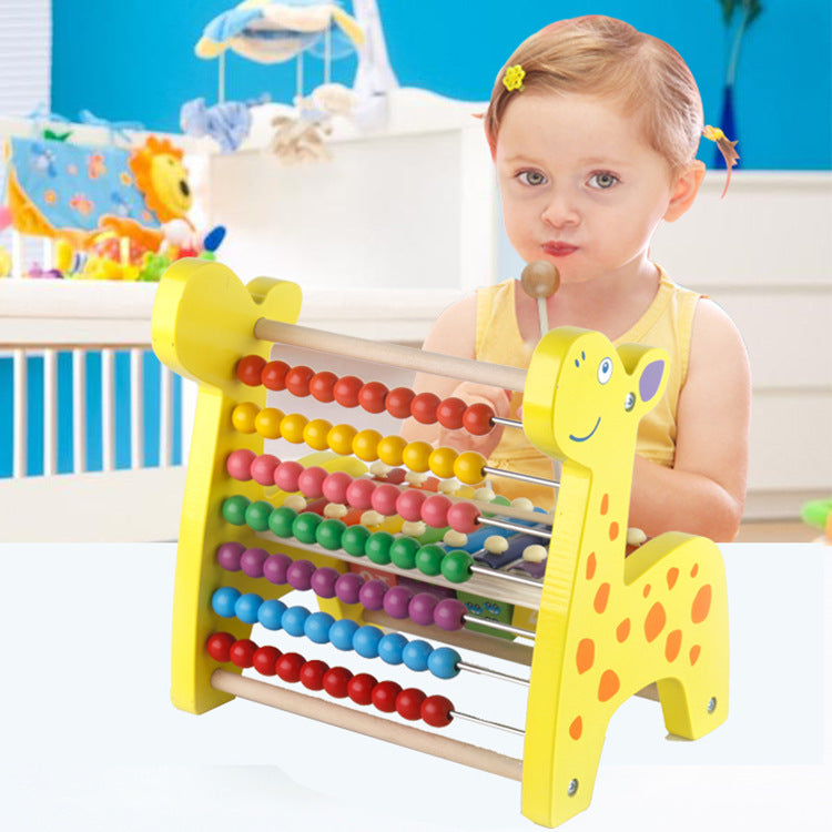 Wooden multi function deer knockout  calculation frame turn over plate rack three in one child early education puzzle toy