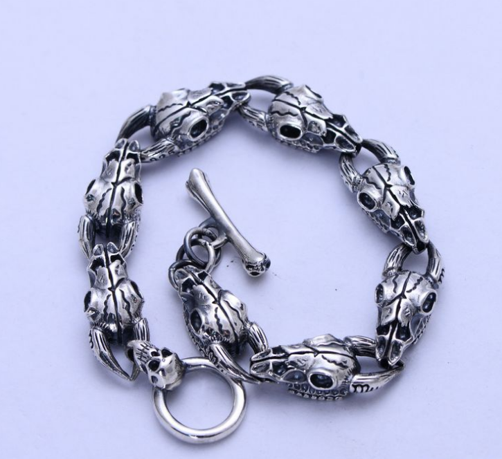 Men's Punk Skull Sheep Head Bracelet Bracelet Vintage Silver Jewelry