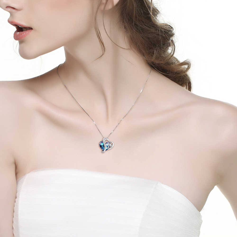 Mom Pendant Necklace Blue Heart Crystal Jewelry for Mom Grandma - Minihomy