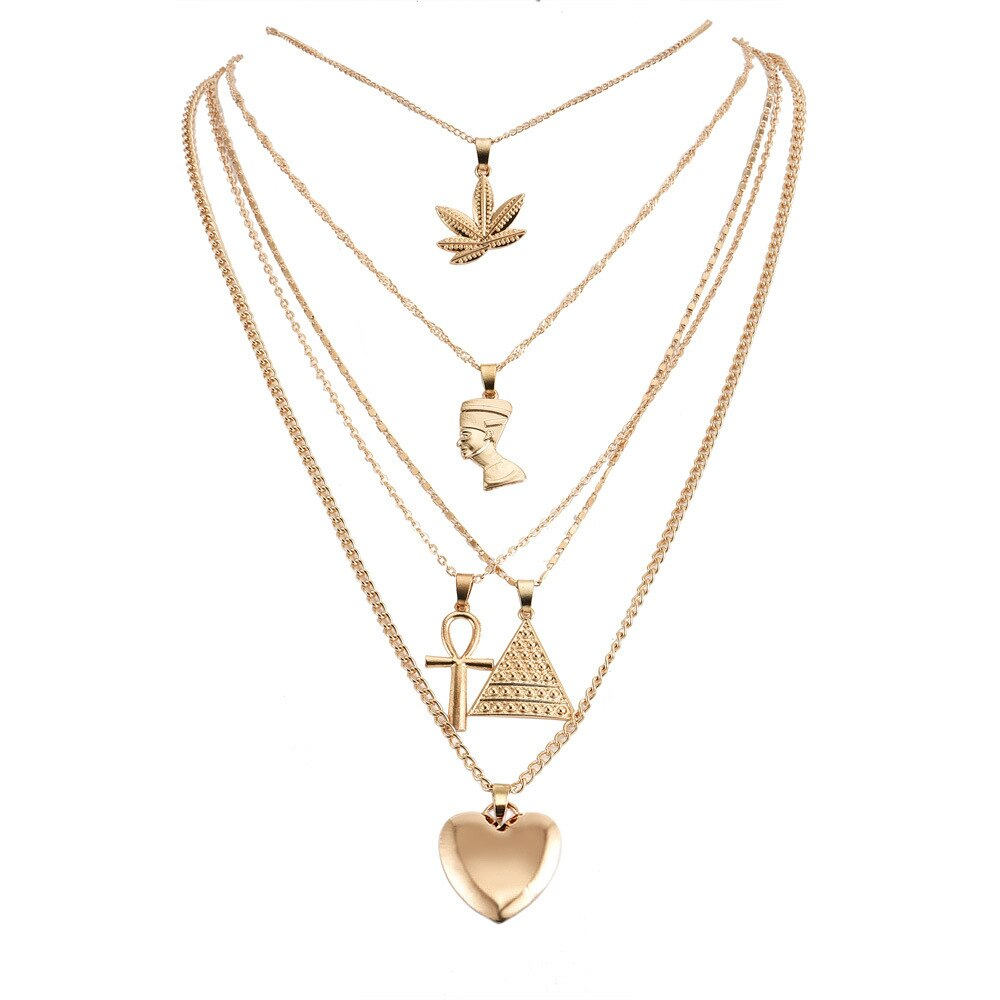 Pyramid Love Pendant Multilayer Necklace