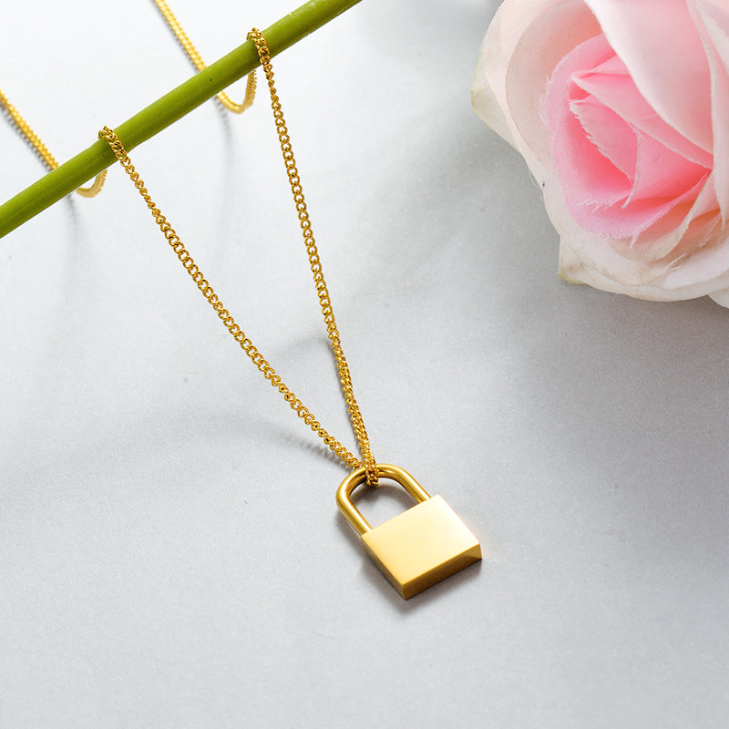 Titanium Steel Electroplated 18K Gold Lock Necklace