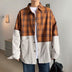 Autumn Japanese plaid stitching shirt men - Minihomy