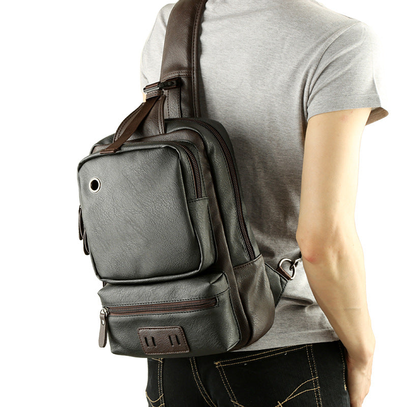 Leather Backpack Bag trend of Korean men's casual outdoor sport for men chest Bag Satchel