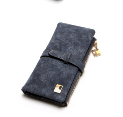 Retro matte leather two-fold draw long multi-card lady wallet