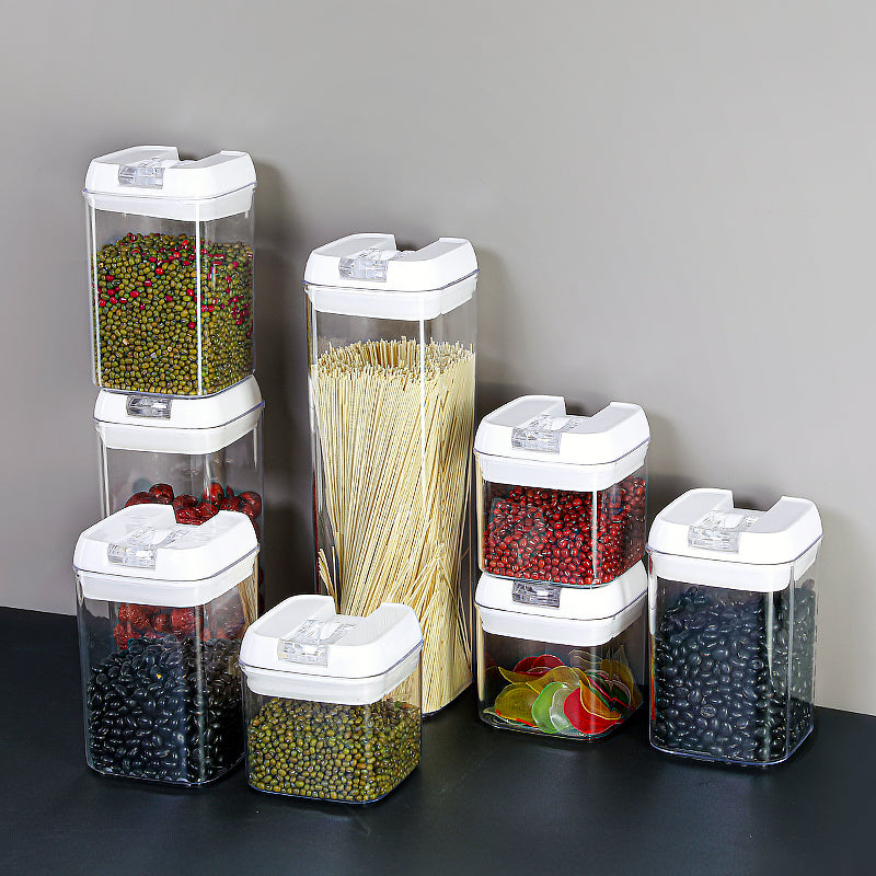 Air-Tight Food Storage Container 7pcs For Cereals Easy Lock Sealed Jar Plastic Transparent Milk Powder Grains Candy Kitchen Organizer - Minihomy