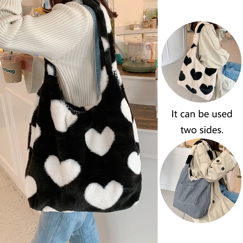 Love Heart Shoulder Bags Double Side Used Winter Underarm Bag Women - Minihomy