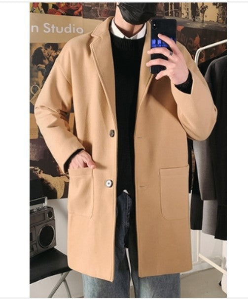 Mid-length Coat Men's Slim Handsome Woolen Coat - Minihomy