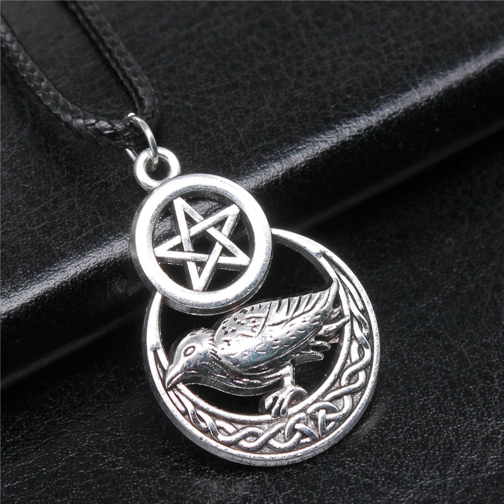 Men's Vintage Pentagram Crow Pendant Necklace