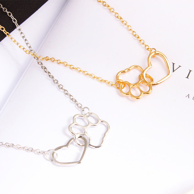 Dog claw heart pendant hollow clavicle chain - Minihomy