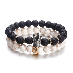 Fashion Lava Natural Stone Beads Bracelet For Women Men Man Crystal Crown Hand Bracelets Jewelry Mens Accessories
