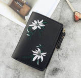 Embroidered thin zipper female wallet