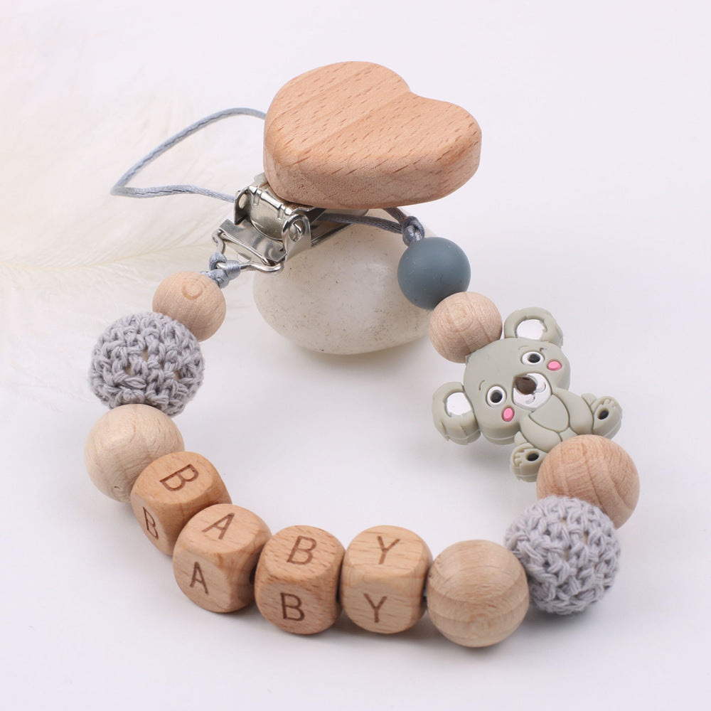 Baby soothing beech wood mouth chain clip - Minihomy