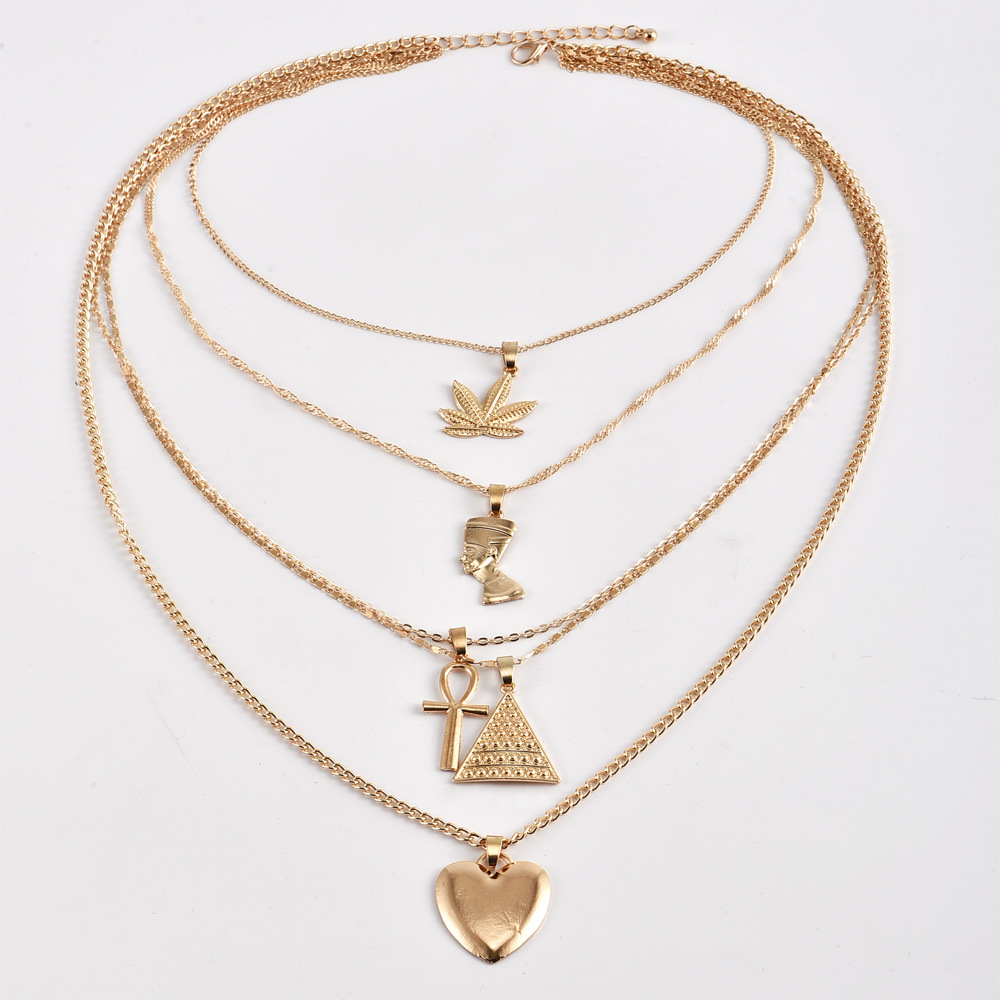 Pyramid Love Pendant Multilayer Necklace