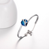 925 Sterling Silver Love Heart Bangle  with Blue  Crystals,I Love You Bracelet