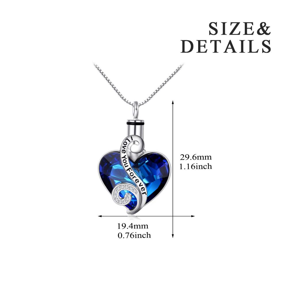 Sterling Silver Heart URN Necklace Engraved I Love You Forever Pendant Cremation Keepsake Necklace for Ashes