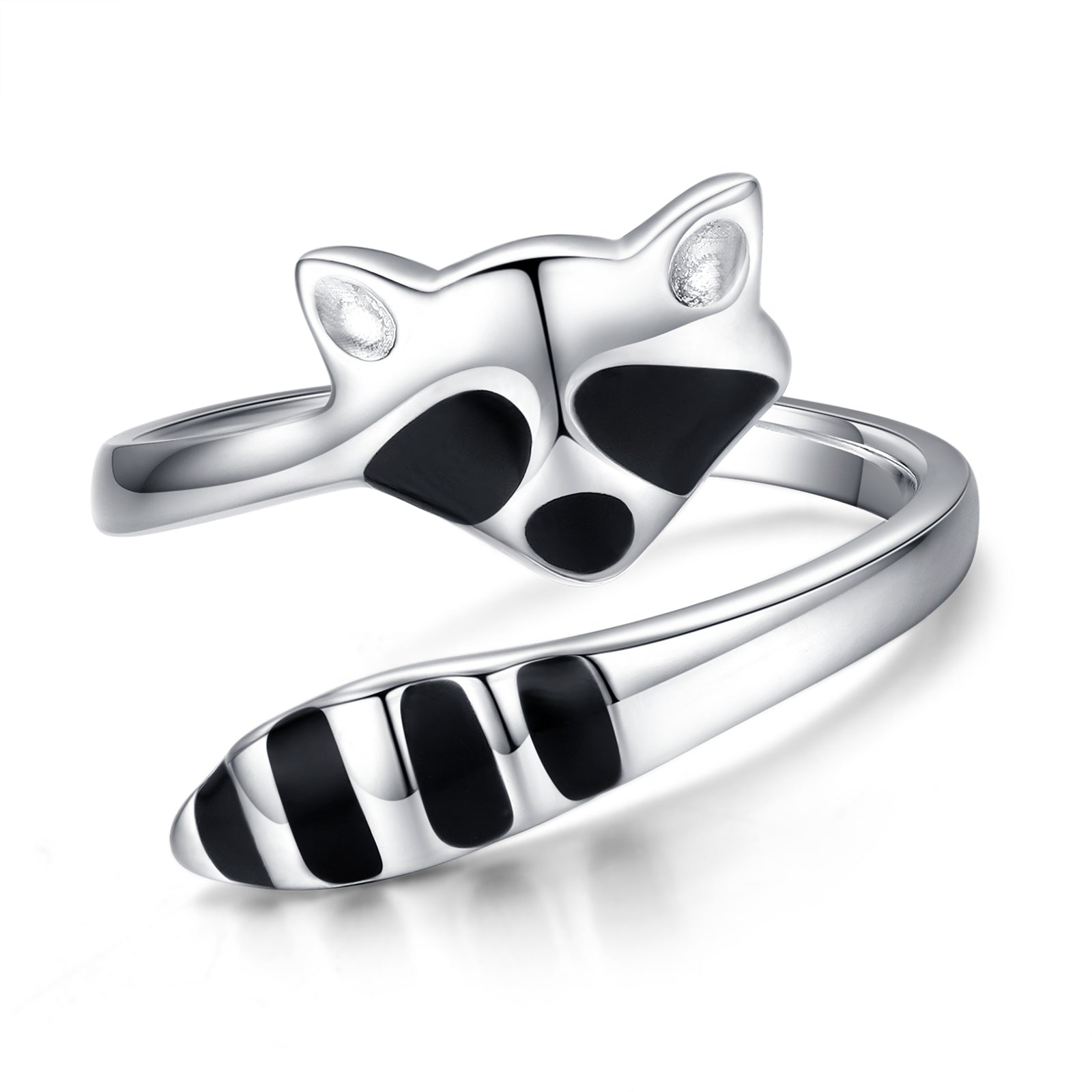 925 Sterling Silver Thumb Ring Raccoon Ring Adjustable Open Ring for Women Size 7 8 9 Jewelry