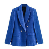 Long-Sleeve Double-Breasted Woolen Blazers Coat - Minihomy