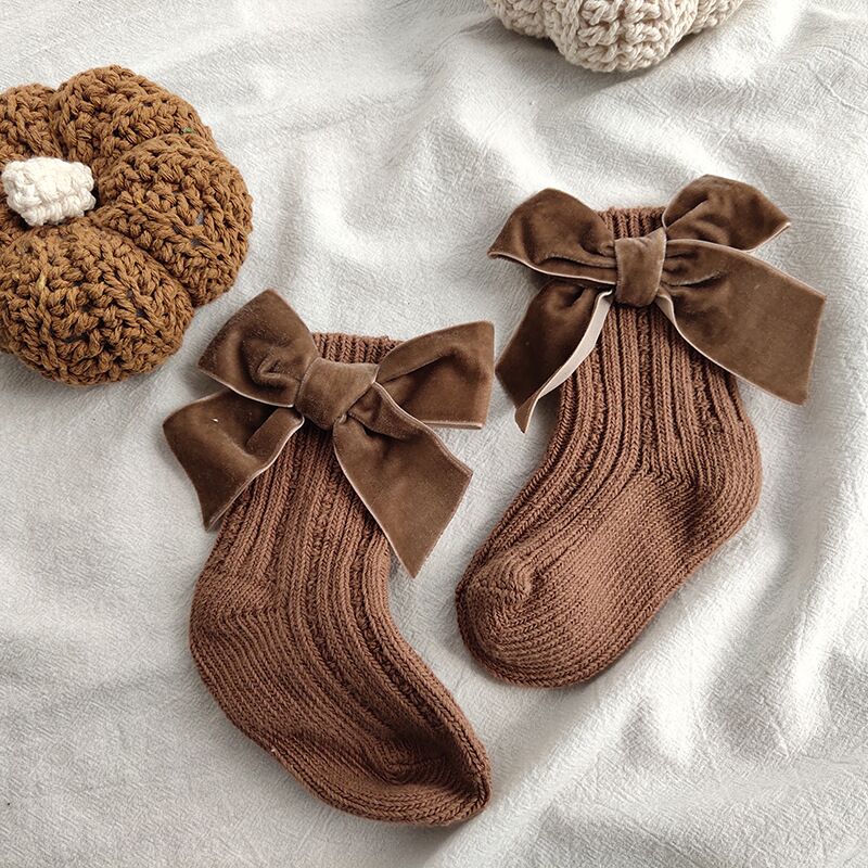 Baby Bowknot Woolen Pure Color Tube Socks - Minihomy