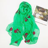 Embroidered Flower Rose Chiffon Ethnic Wind Sunscreen Shawl Beach Gauze Silk Scarf