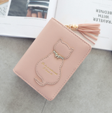 Women's cat decoration tassel short paragraph vertical section two fold small wallet