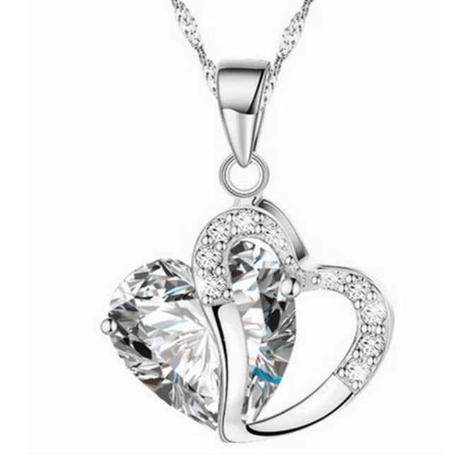 Korean Style Peach Heart Shaped Zircon Crystal Necklace