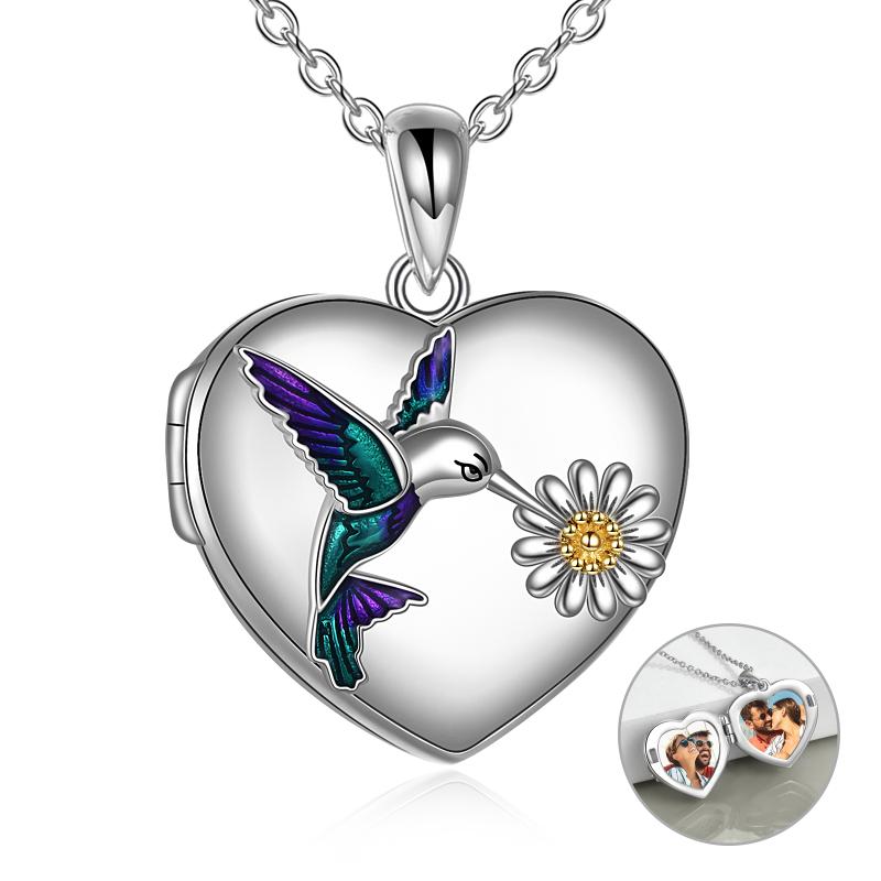 Hummingbird Locket Necklace Gifts for Women Sterling Silver - Minihomy