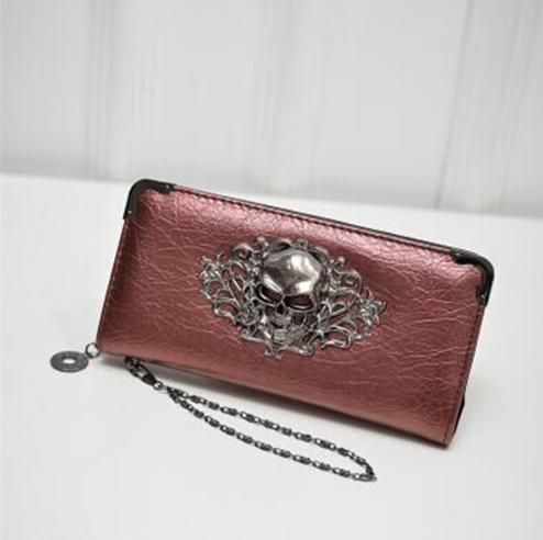 Clutch Coin Purse Women PU Leather Wallet Skull Flower Design Lady Purses