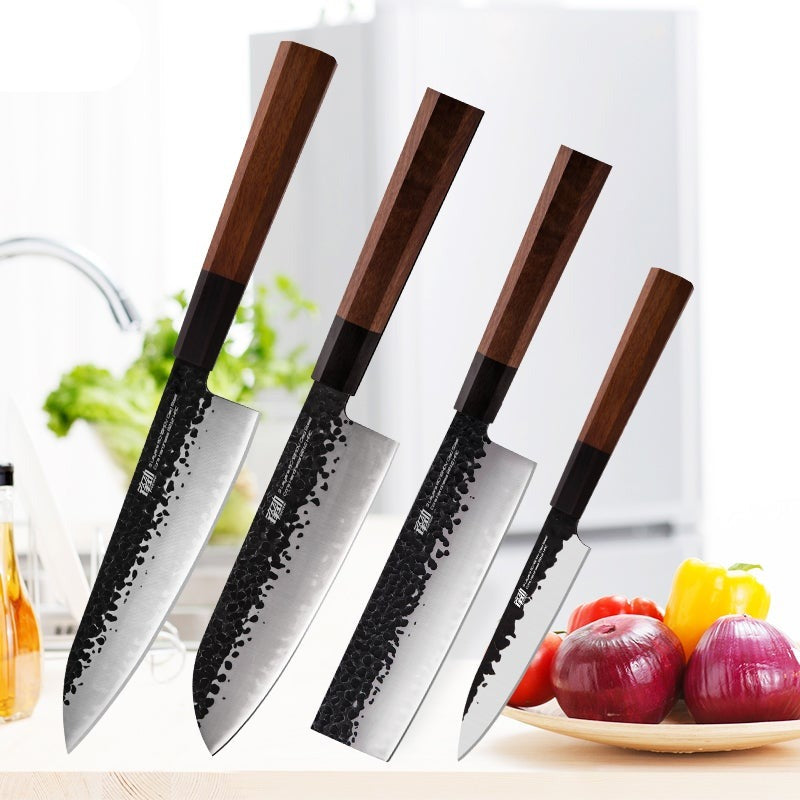 FINDKING 4pcs Professional Japanese Plated Steel Octagonal Handle Kitchen Knife Nakiri Santoku Utility Knives