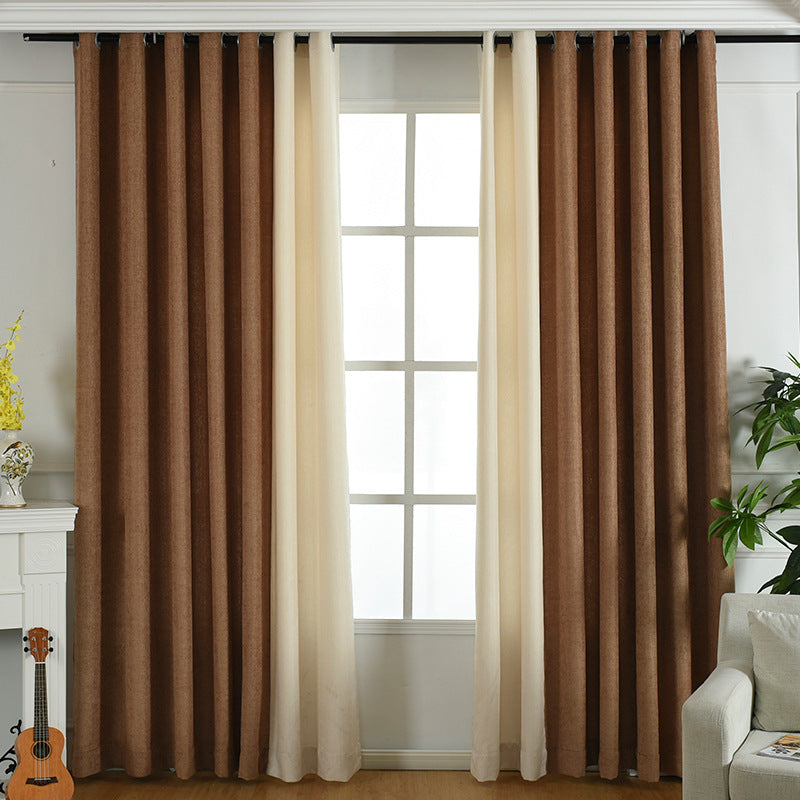 Stitching simple solid chenille curtain high shading curtain - Minihomy