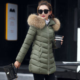 Mid-length Slim Cotton Jacket Large Fur Collar Down Jacket - Minihomy