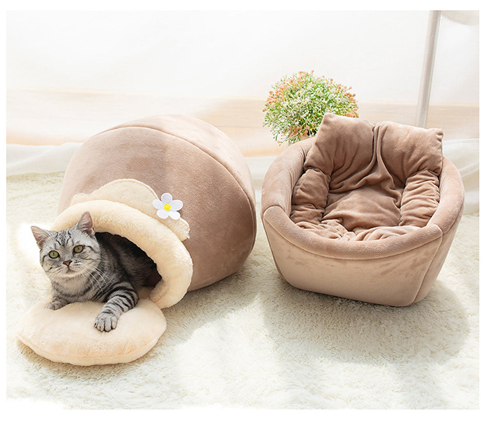 3-in-1 Cat And Dog Pet House Basin-shaped Cave Soft Bed - Minihomy