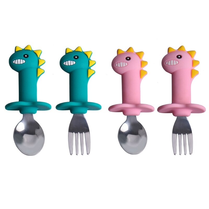 Baby Silicone Spoon Stainless Steel Training Fork