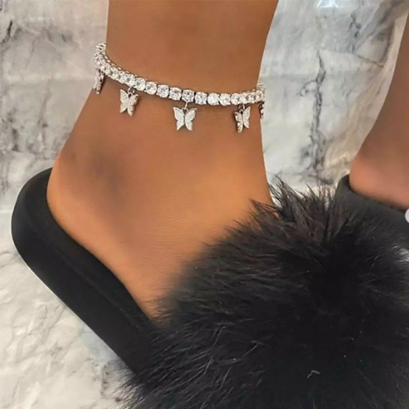 Simple Temperament Claw Chain Tassel Foot Decoration Beach Creative Rhinestone Butterfly Anklet