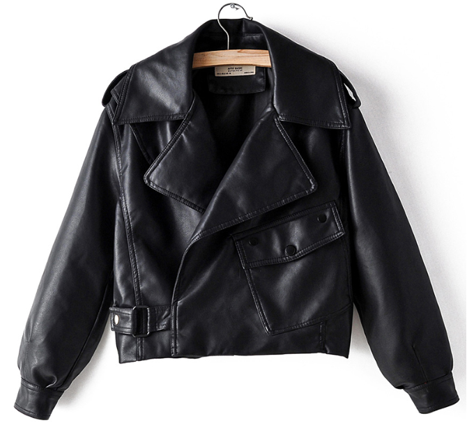 Women's PU Leather Jacket with Short Washed Leather Jacket