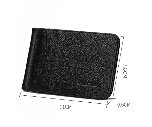 Man of men's wallet short casual embossed wallet ultra-thin mini metal clip PU leather wallet card package.