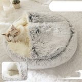 Pet Bed Round Plush Warm Bed House Soft Long Plush Bed  2 In 1 Bed - Minihomy