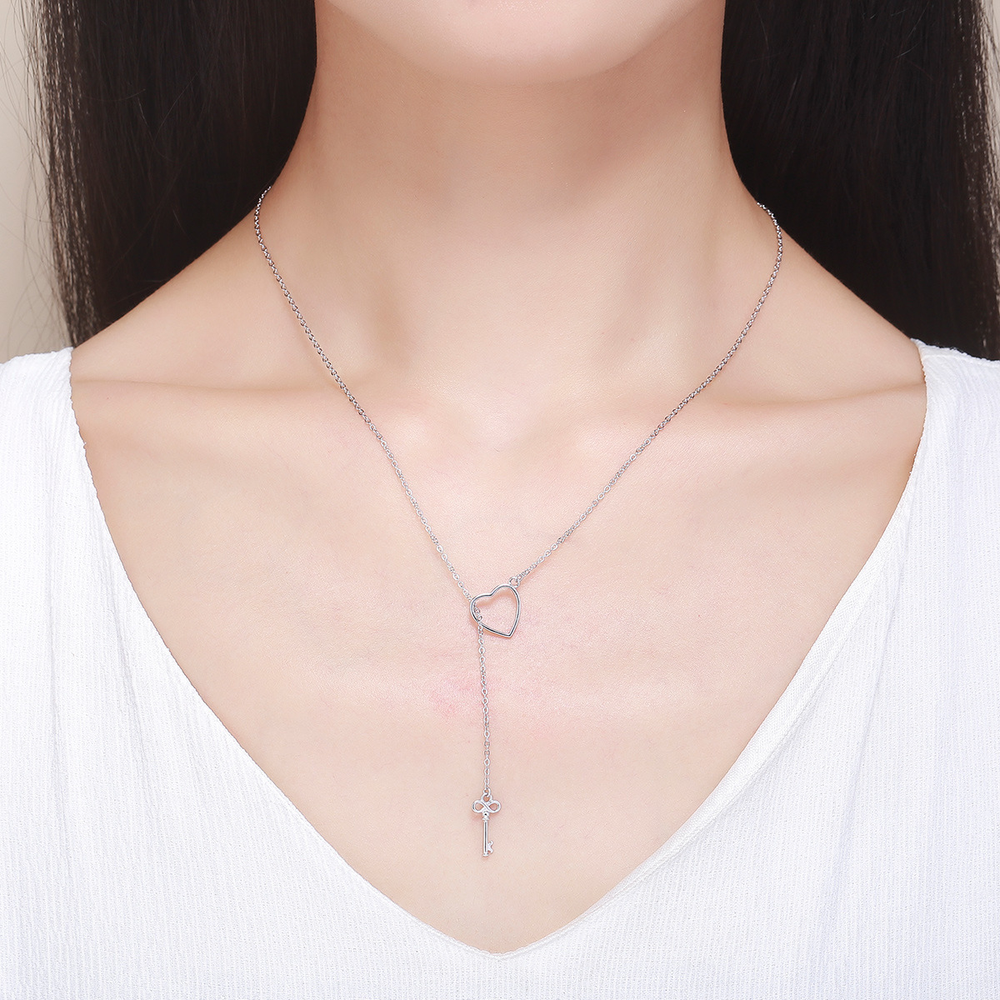 Female heart-shaped sterling silver necklace - Minihomy