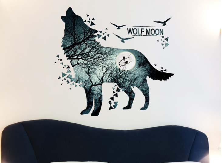 Wolf Moon Wall Stickers PVC Material DIY Forest Tree Branch Birds Wall Poster for Kids Rooms Decoration Mural Art