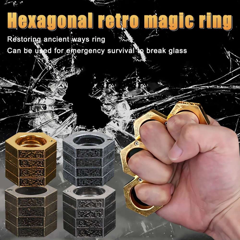 Hard Self Defense Ring Emergency Window Breaker Round Hex Ring Finger Buckle Ring - Minihomy