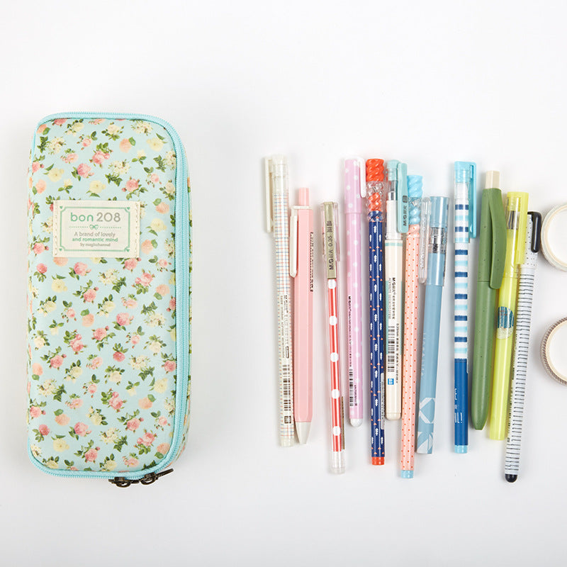 Pastoral Floral Simple Multifunctional Student Stationery Pen Storage Bag - Minihomy