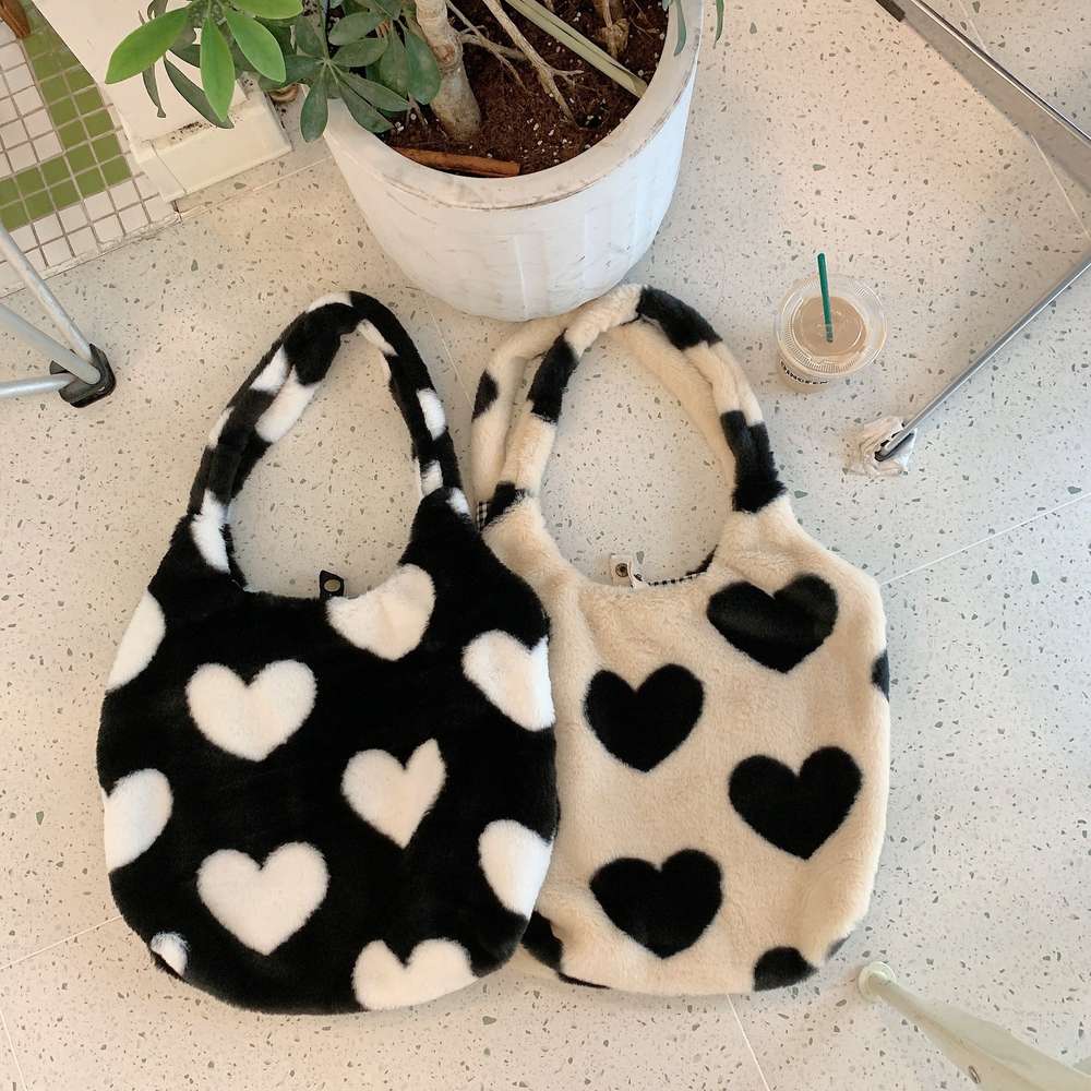 Love Heart Shoulder Bags Double Side Used Winter Underarm Bag Women - Minihomy