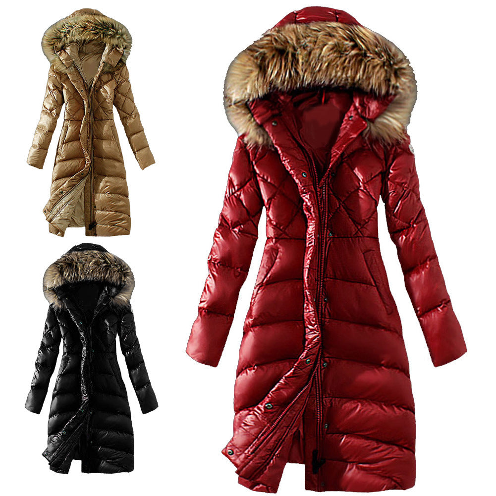 Women's Autumn Winter Hooded Long Cotton Jacket