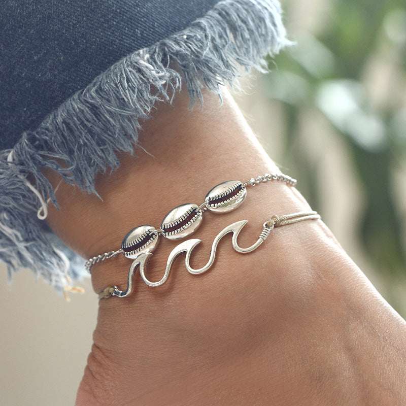 Beach wave spray alloy shell anklet - Minihomy