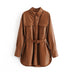 Lady Leather Sashes Mini Blazer Dresses Stitching Faux Leather Jacket - Minihomy