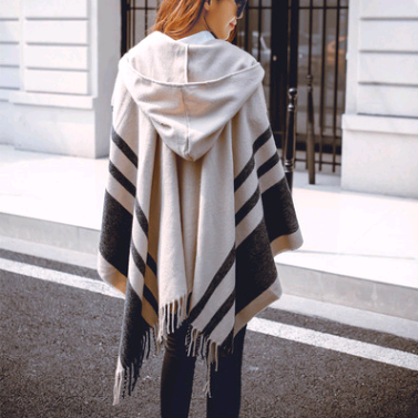 Autumn and winter ladies cloak shawl hooded warm tassel scarf