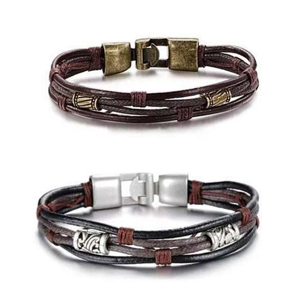 Gemini Twin Bracelets in Genuine Leather and Antique Metal Finish - Minihomy