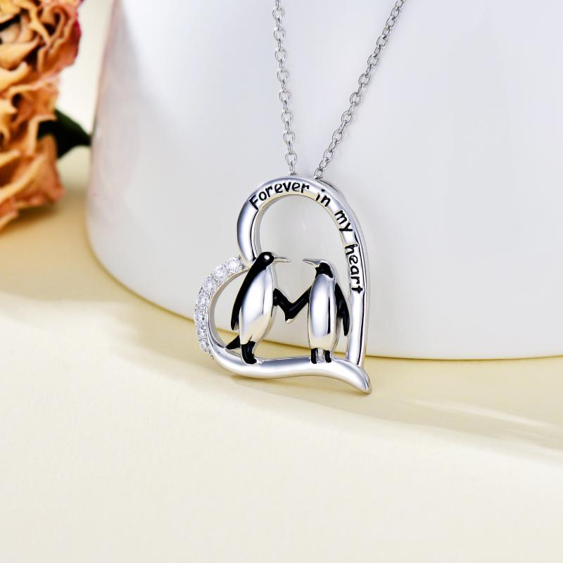 Sterling Silver Penguin Necklace Forever in My Heart Sister Friendship Pendant Jewelry Gifts for Sister Best Friend