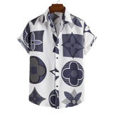 Simple Men's Short Sleeve Casual Shirt Striped Printed Shirt