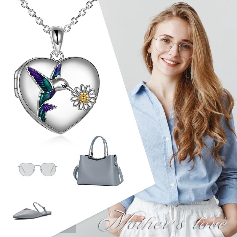 Hummingbird Locket Necklace Gifts for Women Sterling Silver - Minihomy