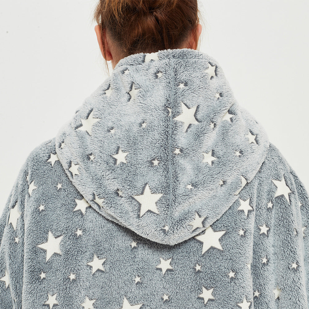 Glow In The Dark Stars Hoodie Blanket Oversized Sweatshirt Hooded Blankets - Minihomy